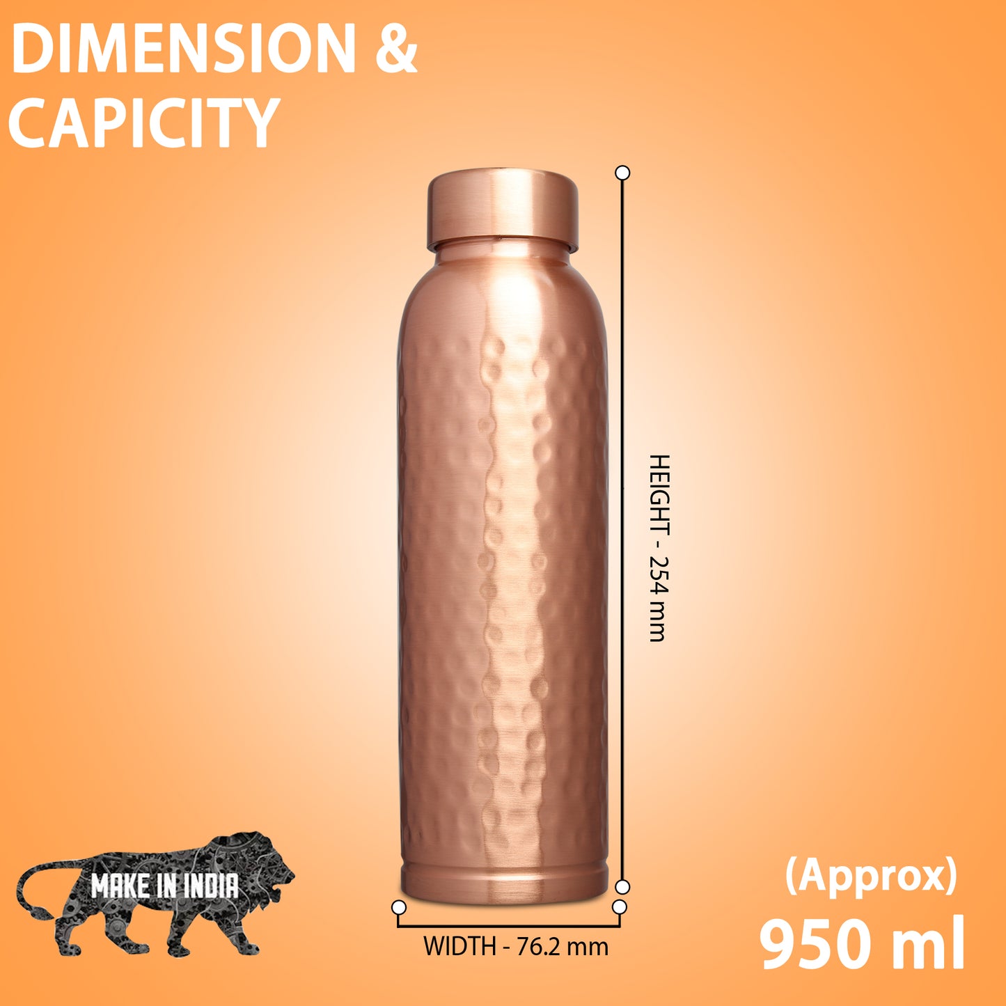 MERCAPE – Handcrafted Pure Copper Bottle - (950 ML)