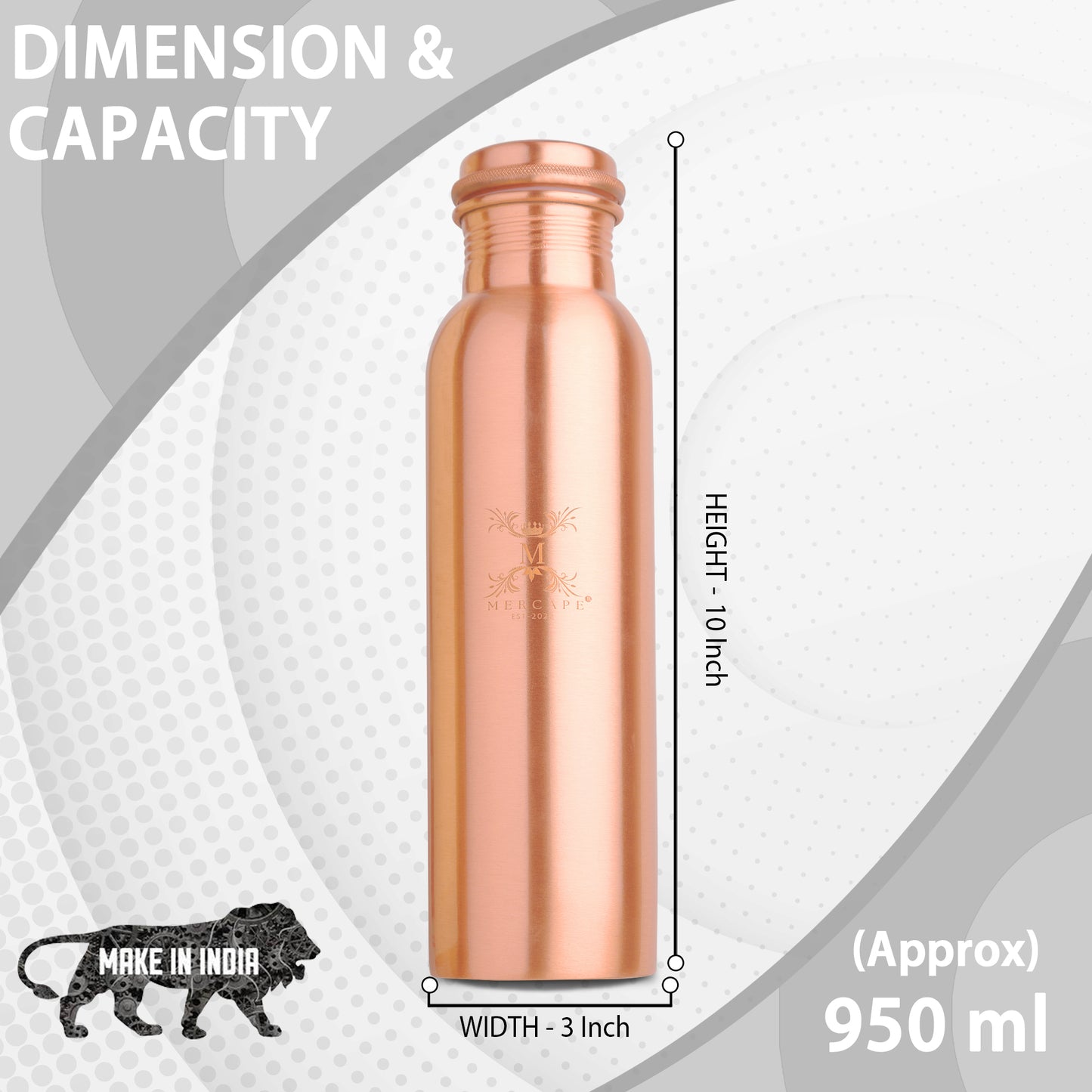 MERCAPE – Handcrafted Pure Copper Bottle - (950 ML)