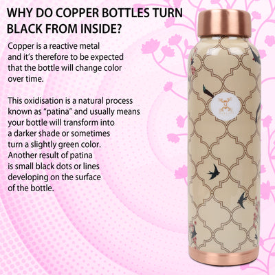 MERCAPE® - Copper Bottles for Water with Leak Proof Lid | 100% Pure Copper Bottle | BPA Free & Non Toxic | Printed Ayurvedic Copper Bottle for Health Benefits - 950 ML-Beige Color