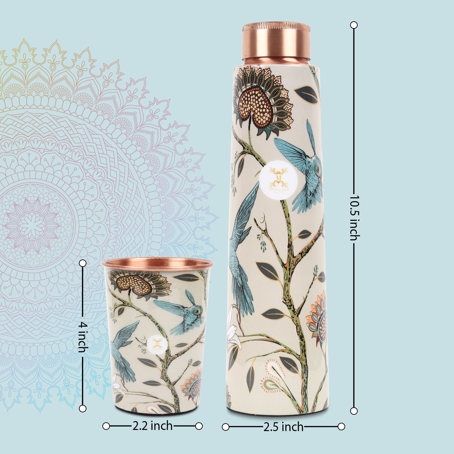 Printed Copper Bottle 950 ml with 2 Glass set 250 ml each (Copy)