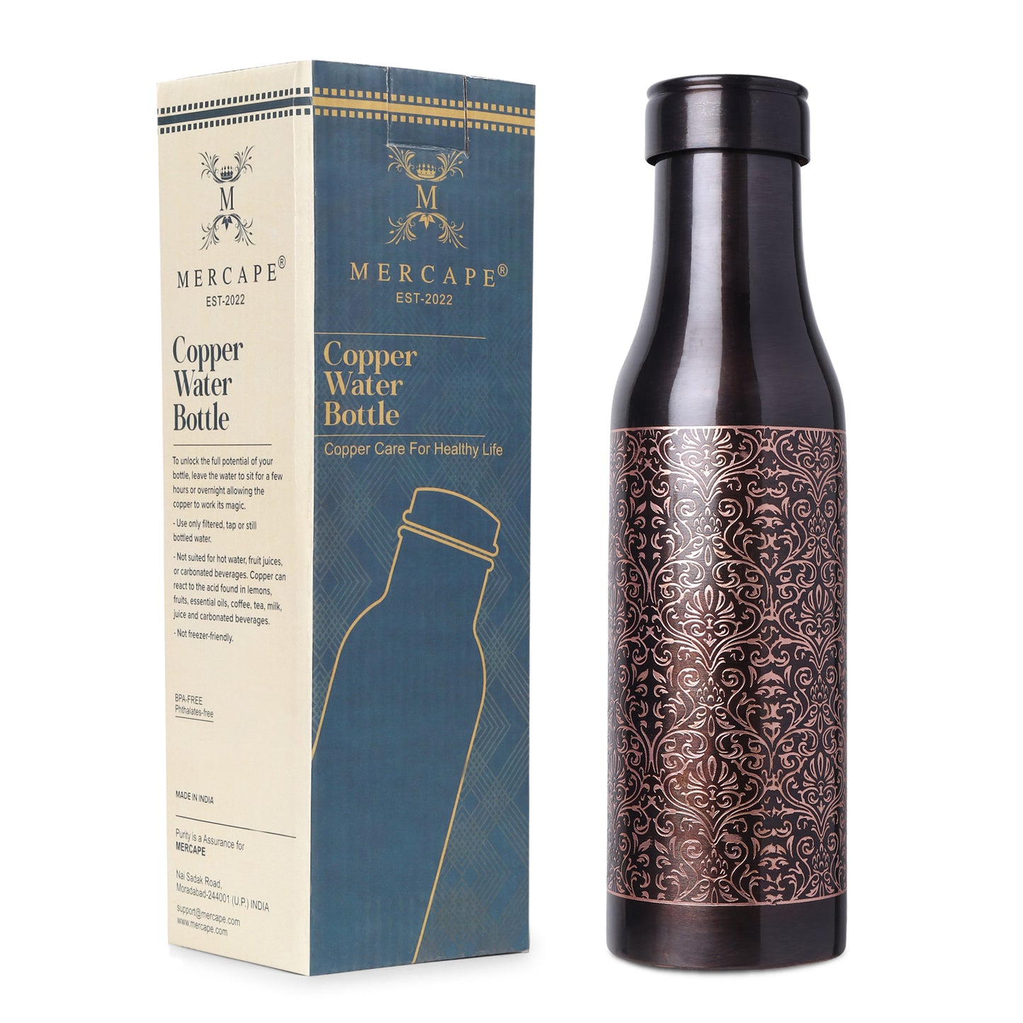 MERCAPE – Handcrafted Pure Copper Bottle - (950 ML)