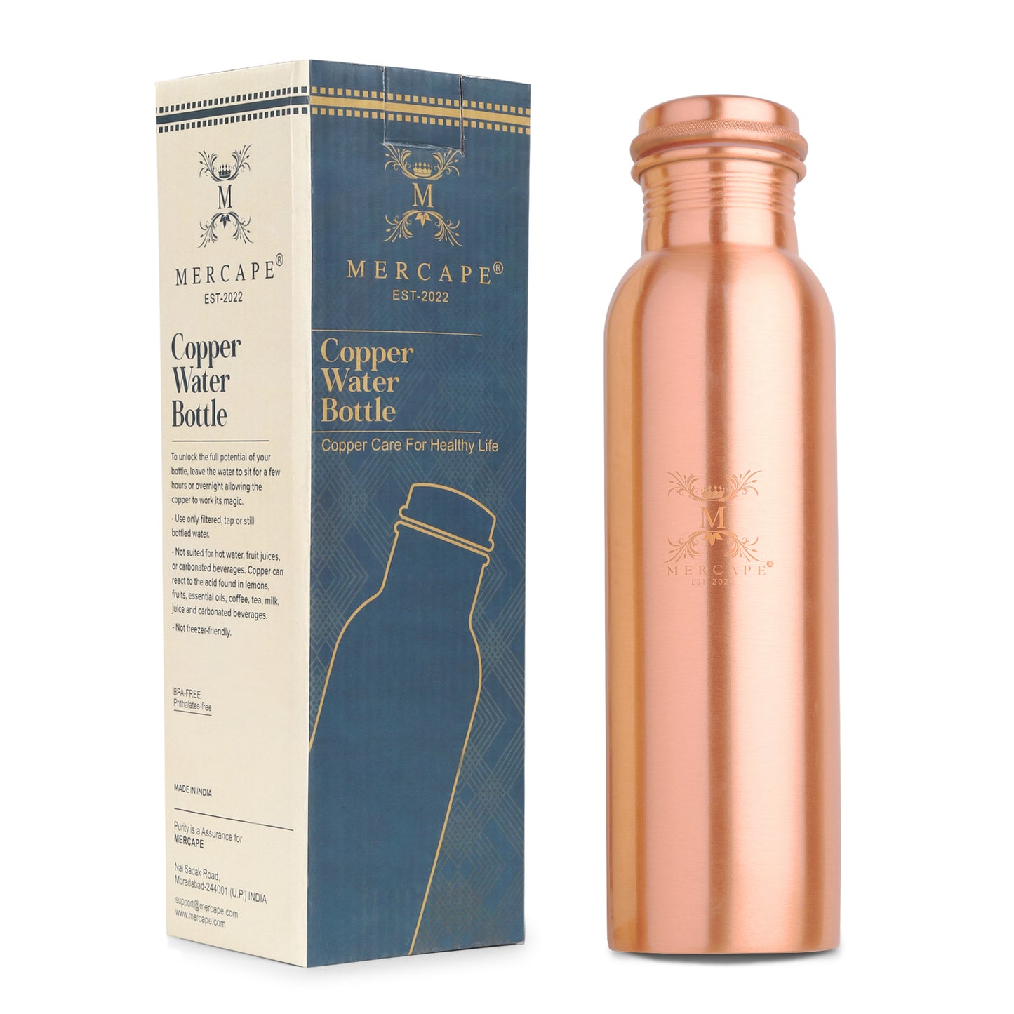 MERCAPE – Handcrafted Pure Copper Bottle - (950 ML)