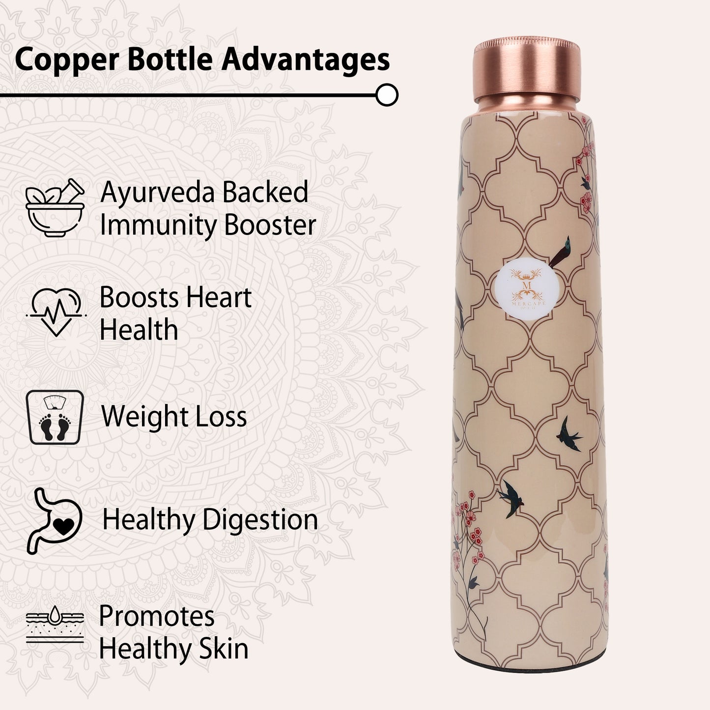 Printed Copper Bottle 950 ml with 2 Glass set 250 ml each