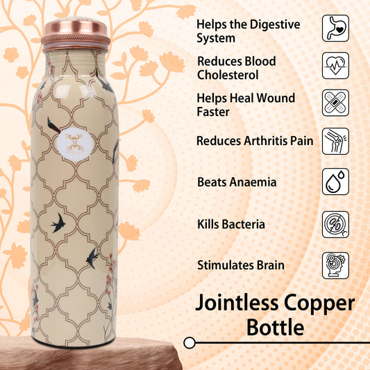 MERCAPE – Handcrafted Aviary Artistry Print Pure Copper Bottle - (950 ML)