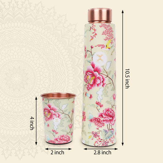 Printed Copper Bottle 950 ml with 2 Glass set 250 ml each