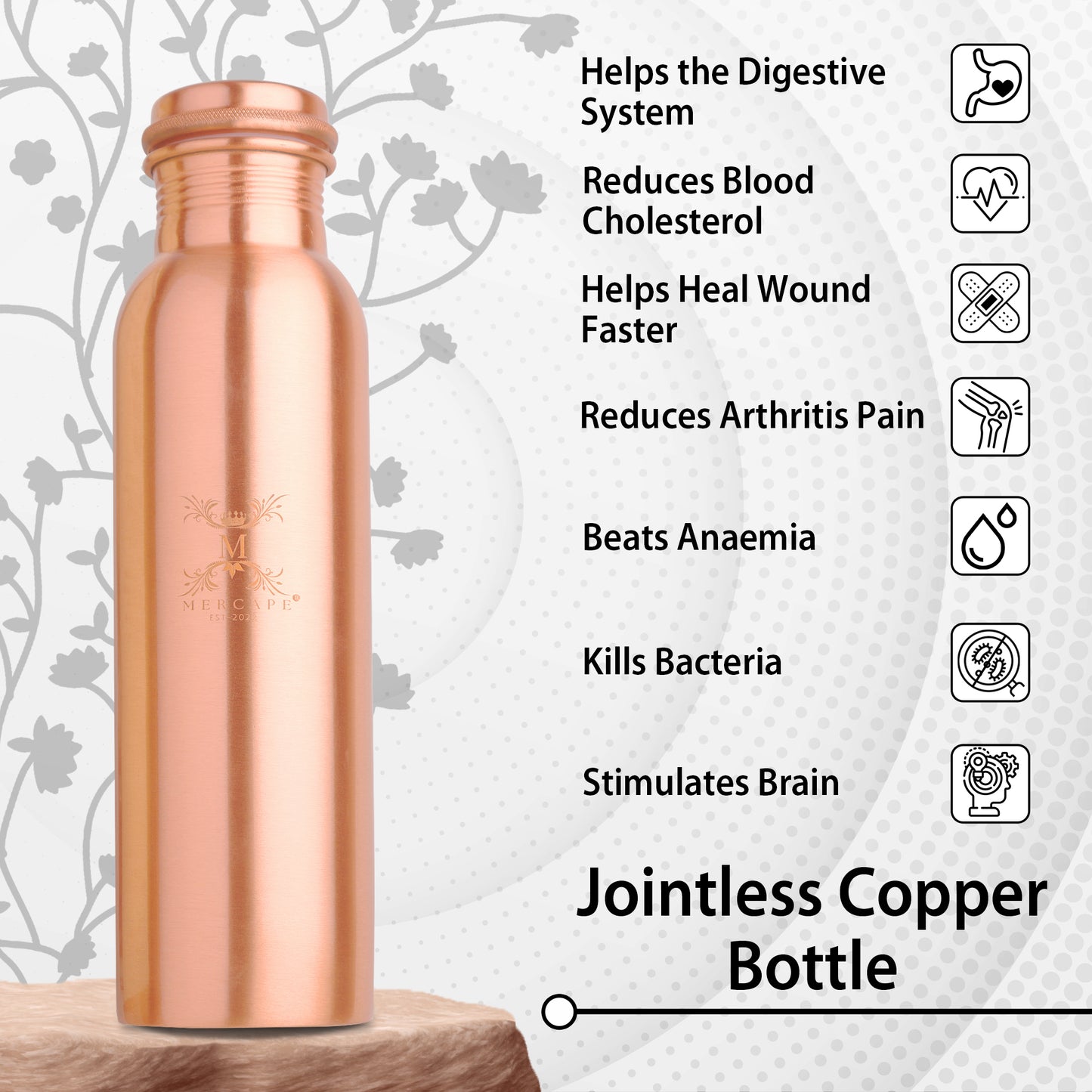 MERCAPE – Handcrafted Pure Copper Bottle - (950 ML)