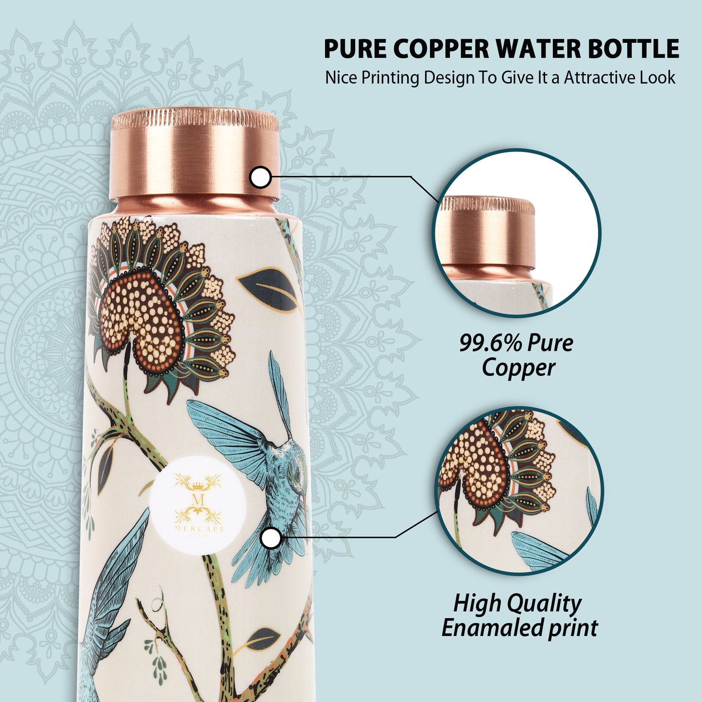 Printed Copper Bottle 950 ml with 2 Glass set 250 ml each (Copy)