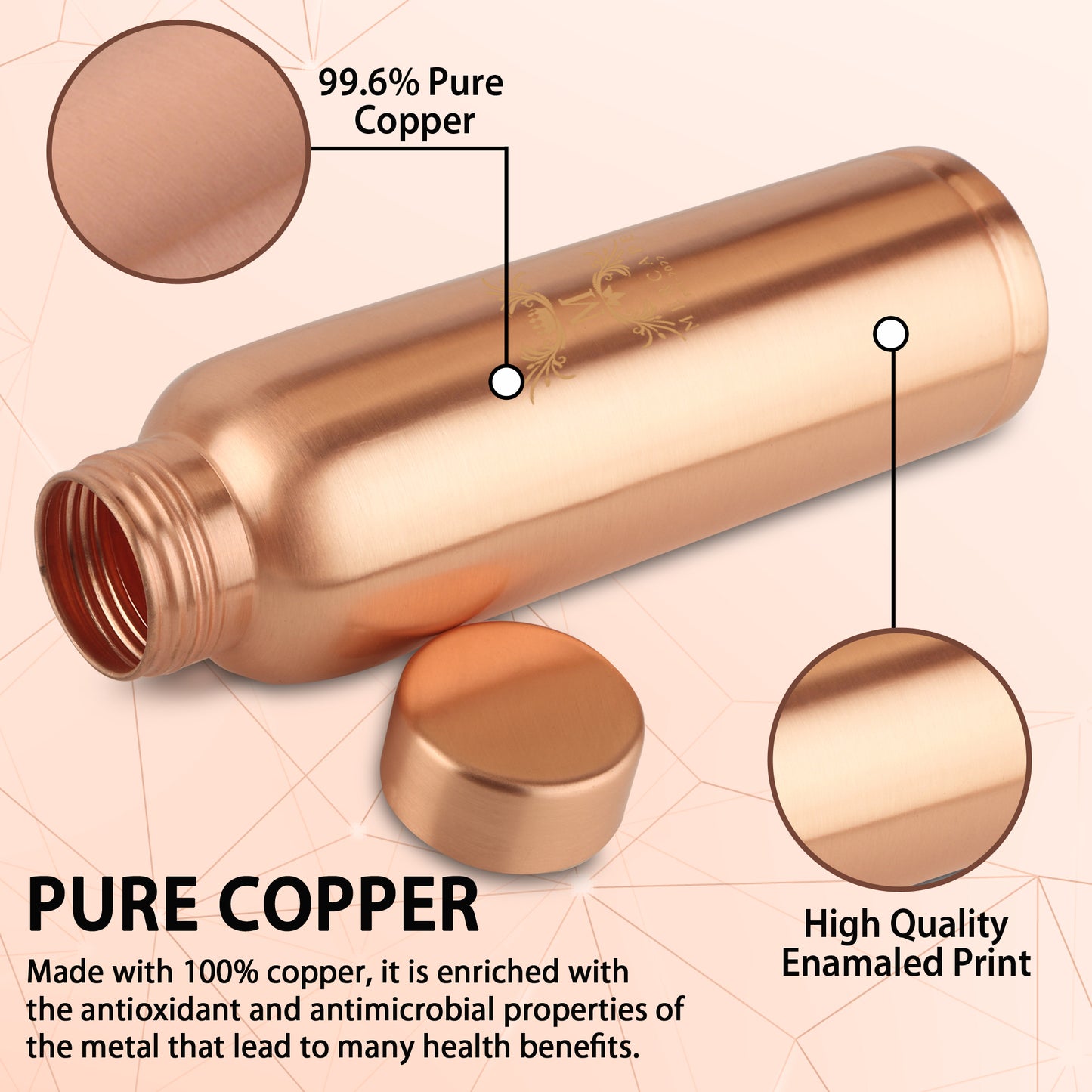 MERCAPE – Handcrafted Pure Copper Bottle - (950 ML)