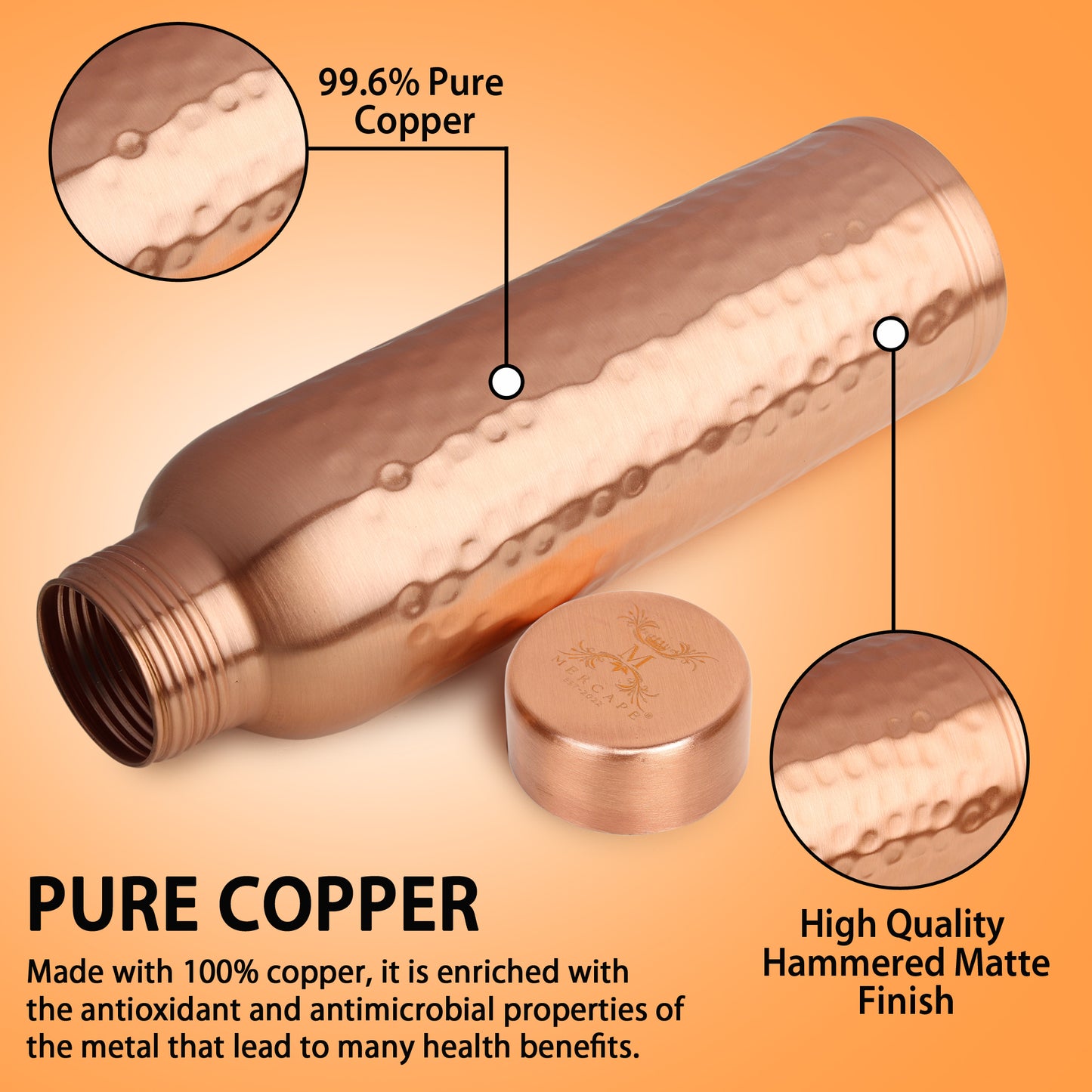 MERCAPE – Handcrafted Pure Copper Bottle - (950 ML)