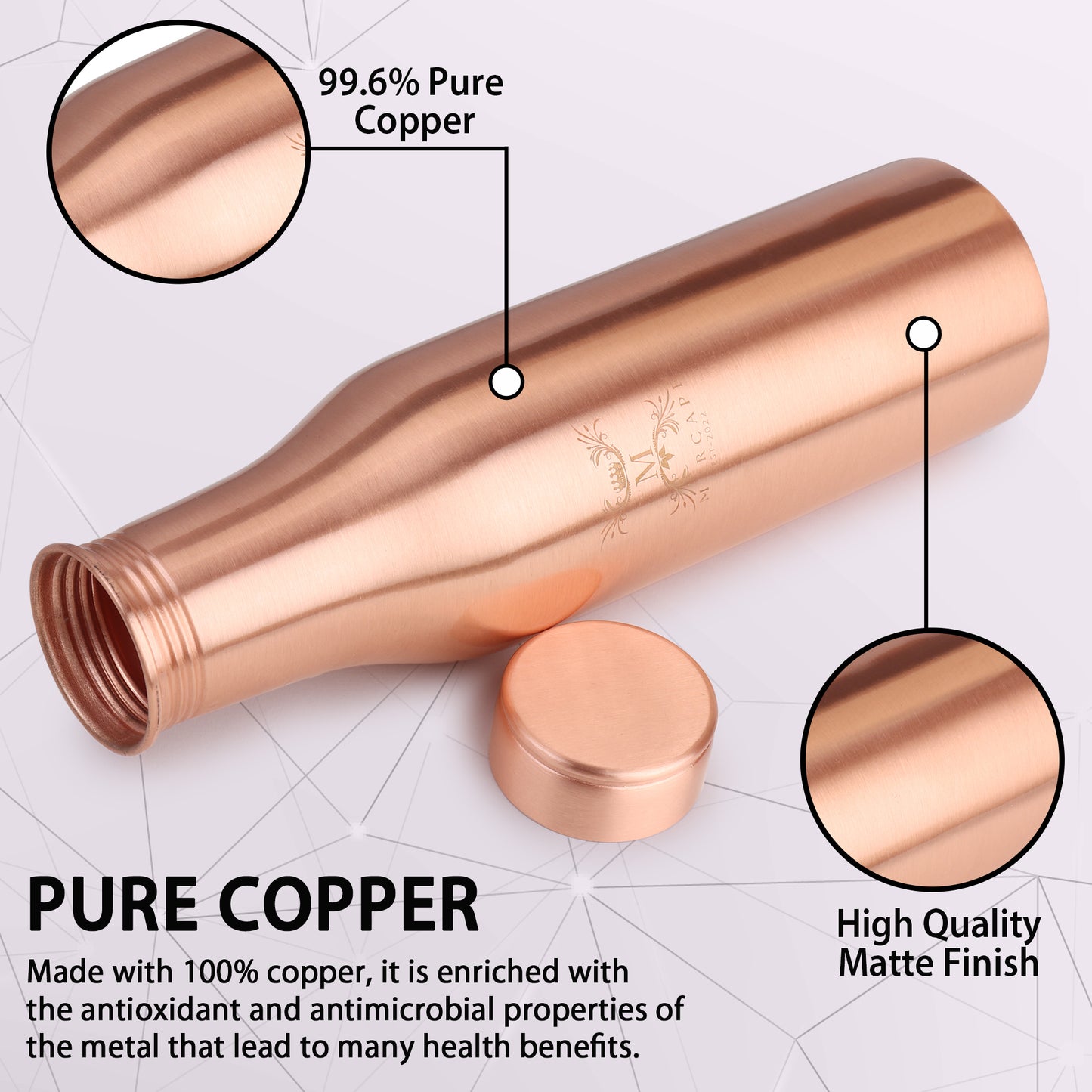 MERCAPE – Handcrafted Pure Copper Bottle - (950 ML)