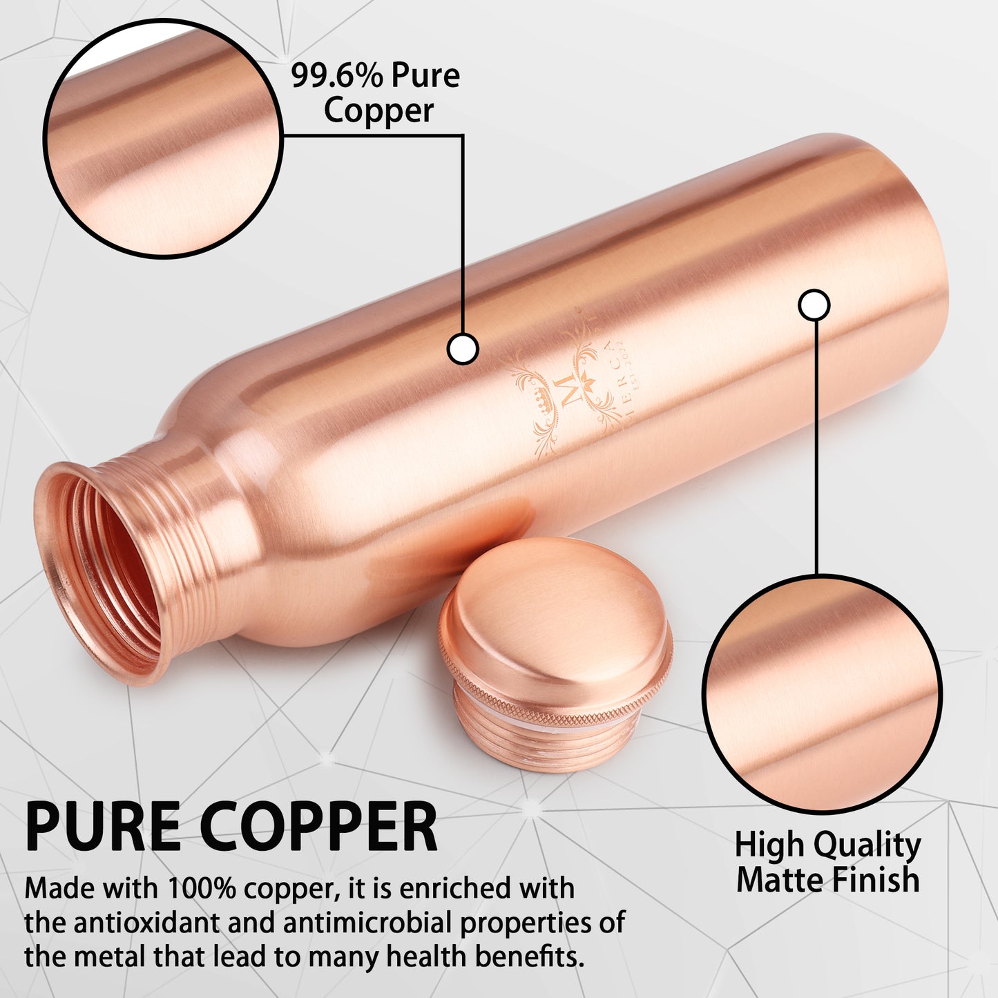 MERCAPE – Handcrafted Pure Copper Bottle - (950 ML)