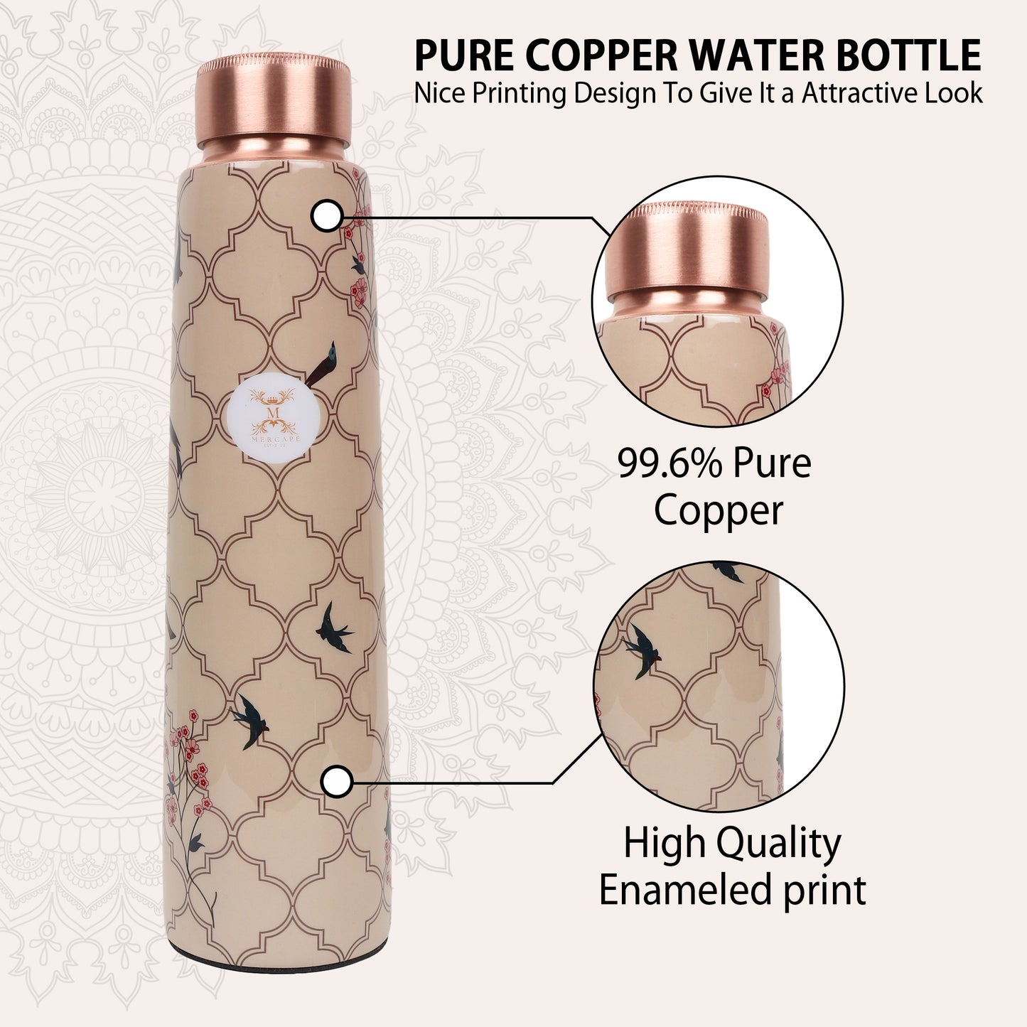 Printed Copper Bottle 950 ml with 2 Glass set 250 ml each