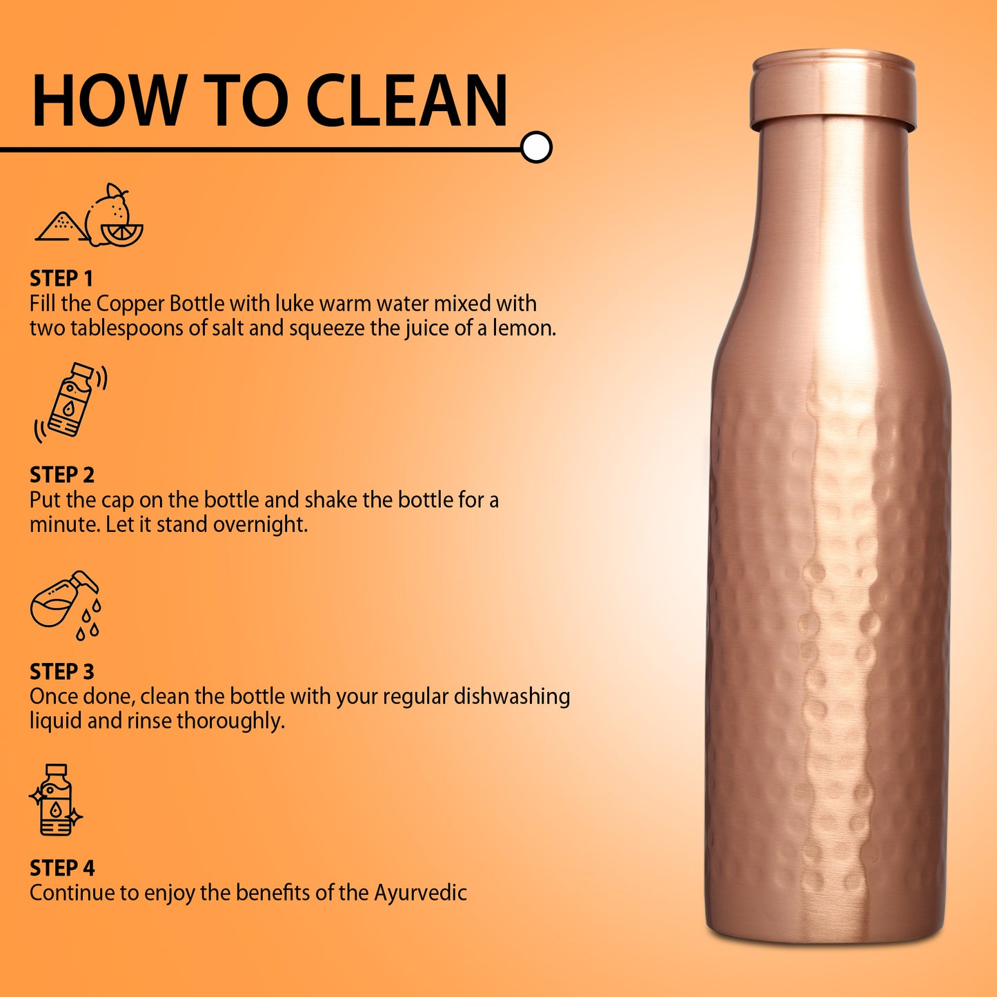 MERCAPE – Handcrafted Pure Copper Bottle - (950 ML)