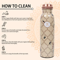 MERCAPE – Handcrafted Aviary Artistry Print Pure Copper Bottle - (950 ML)