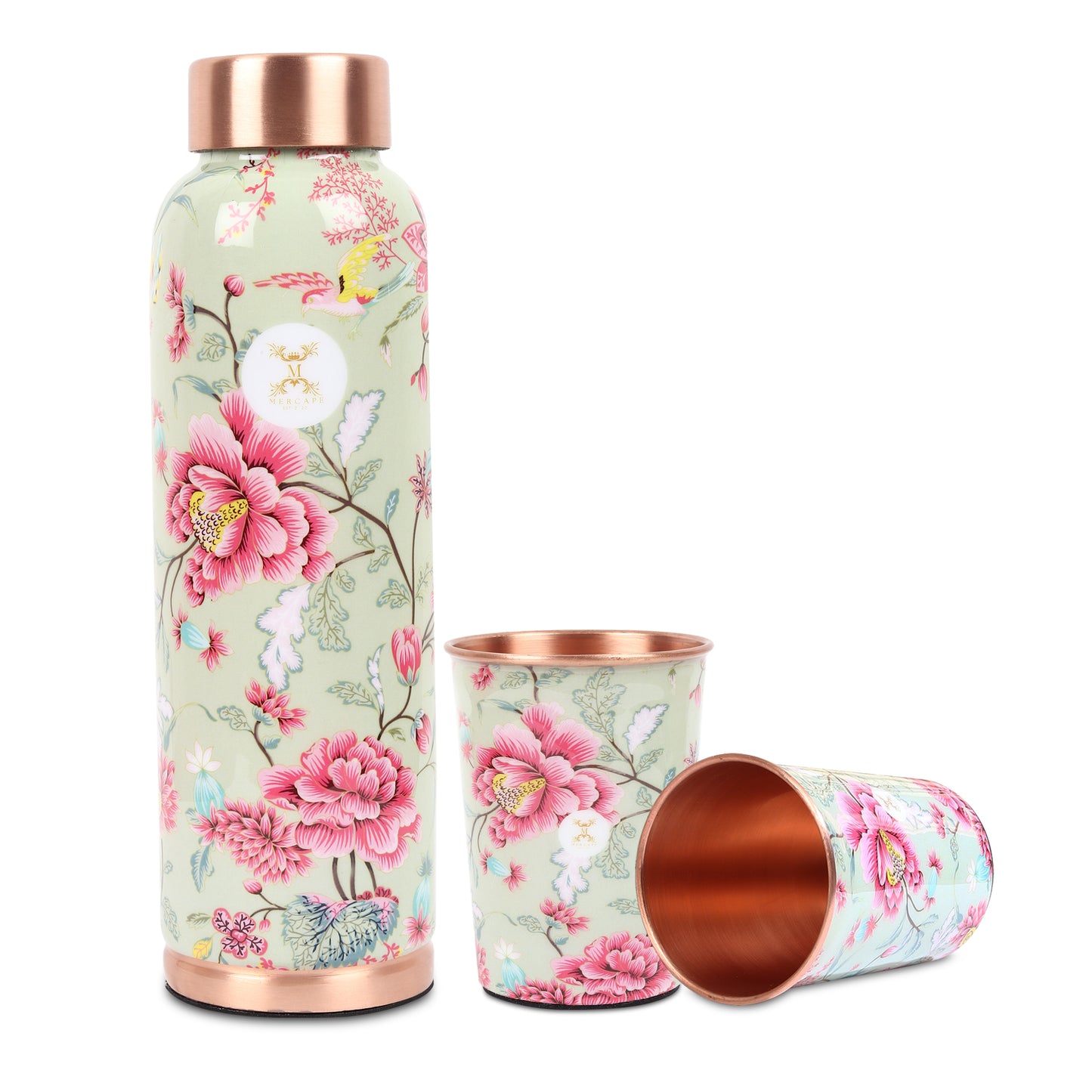 Printed Copper Bottle 950 ml with 2 Glass set 250 ml each