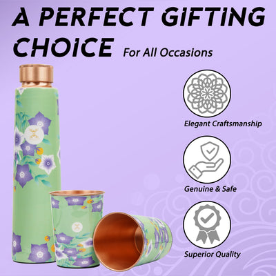 Printed Copper Bottle 950 ml with 2 Glass set 250 ml each
