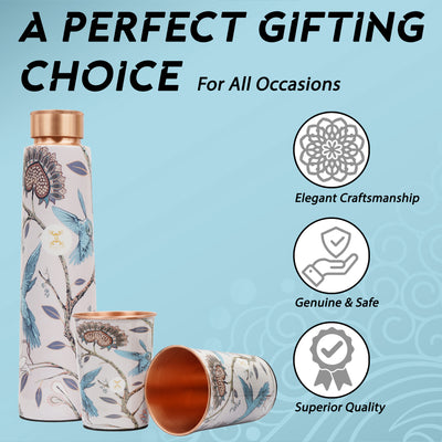 Printed Copper Bottle 950 ml with 2 Glass set 300 ml each