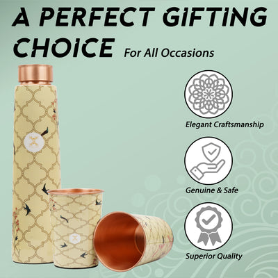 Printed Copper Bottle 950 ml with 2 Glass set 250 ml each