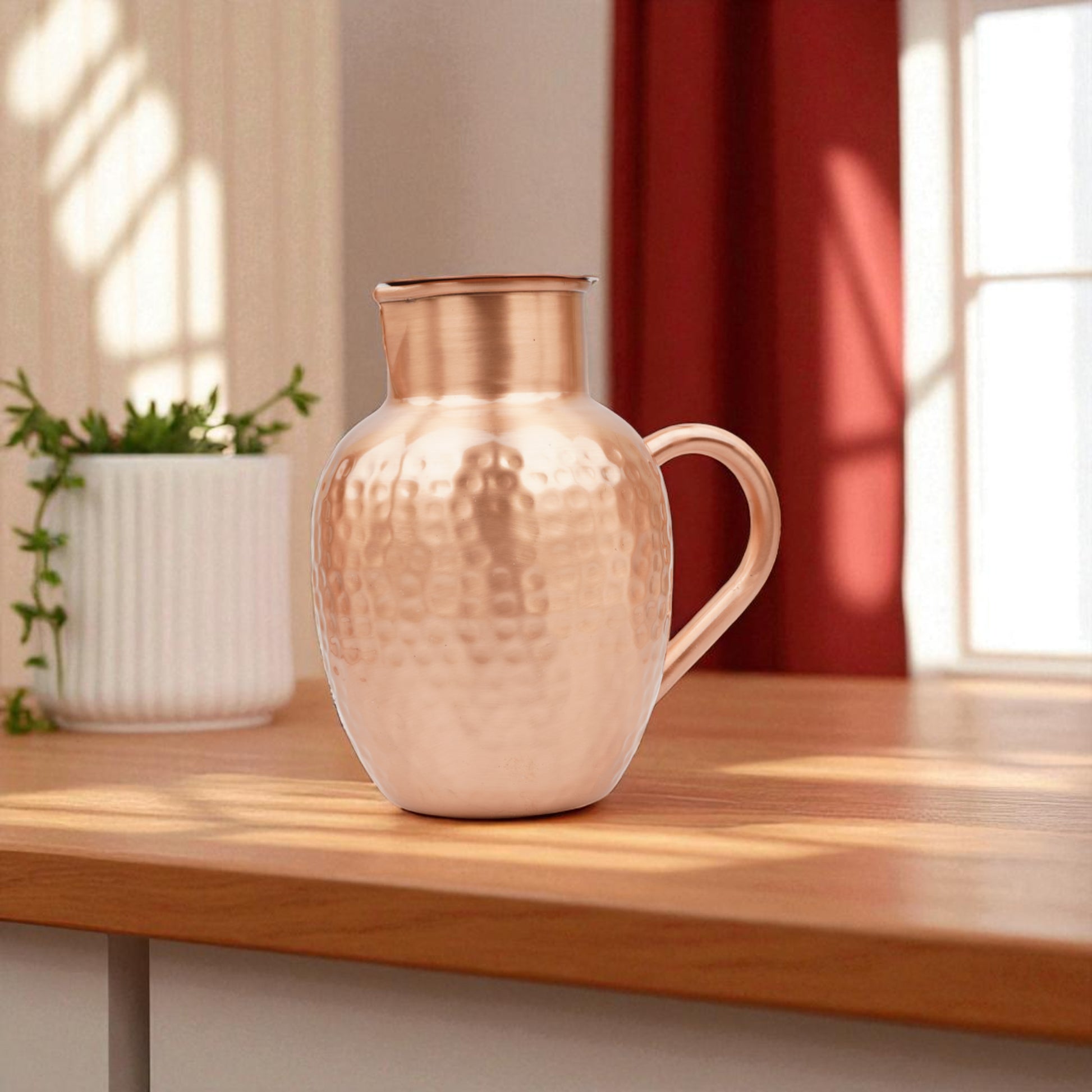Mercape® 1600 ml Pure Copper Water Jug with Matte Finish & Lid – Handcrafted Hammered Copper Pitcher for Ayurvedic Health Benefits, Antimicrobial & Antioxidant Properties