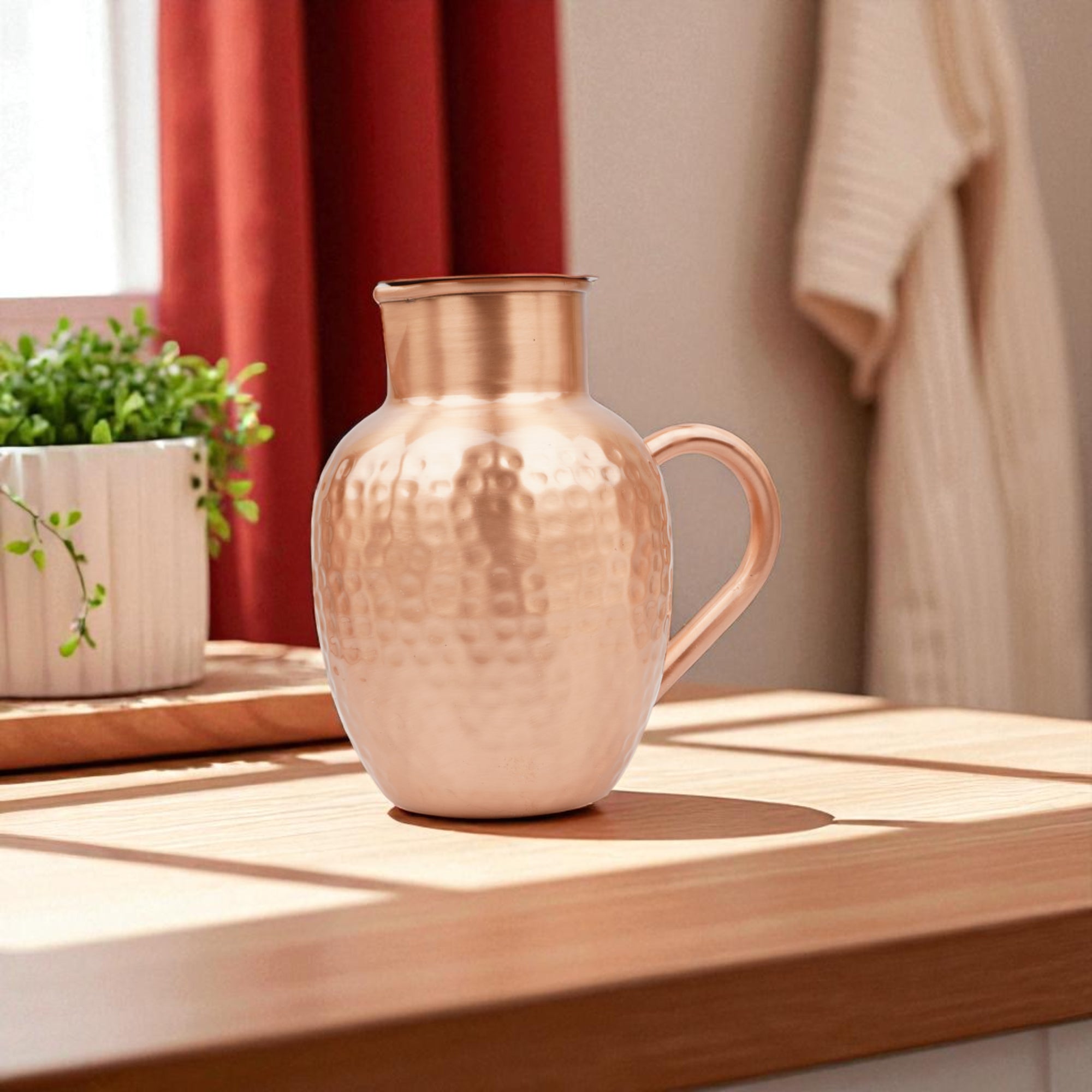 Mercape® 1600 ml Pure Copper Water Jug with Matte Finish & Lid – Handcrafted Hammered Copper Pitcher for Ayurvedic Health Benefits, Antimicrobial & Antioxidant Properties