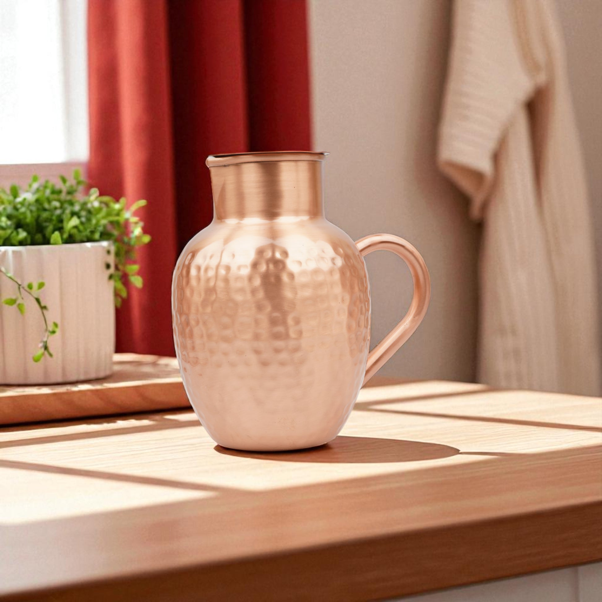Mercape® 1600 ml Pure Copper Water Jug with Matte Finish & Lid – Handcrafted Hammered Copper Pitcher for Ayurvedic Health Benefits, Antimicrobial & Antioxidant Properties