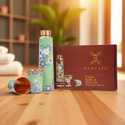 Printed Copper Bottle 950 ml with 2 Glass set 250 ml each