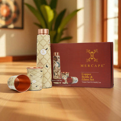 Printed Copper Bottle 950 ml with 2 Glass set 250 ml each