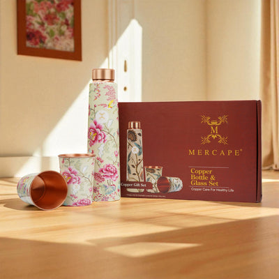 Printed Copper Bottle 950 ml with 2 Glass set 250 ml each