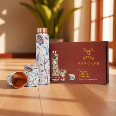 Printed Copper Bottle 950 ml with 2 Glass set 300 ml each