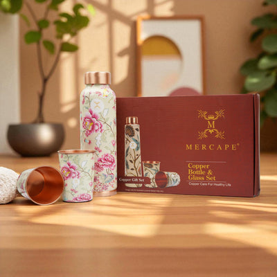 Printed Copper Bottle 950 ml with 2 Glass set 250 ml each