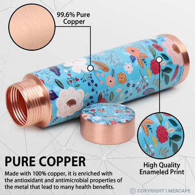 MERCAPE® - Copper Bottles for Water with Leak Proof Lid | 100% Pure Copper Bottle | BPA Free & Non Toxic | Printed Ayurvedic Copper Bottle for Health Benefits - 950 ML- Blue Color Multi