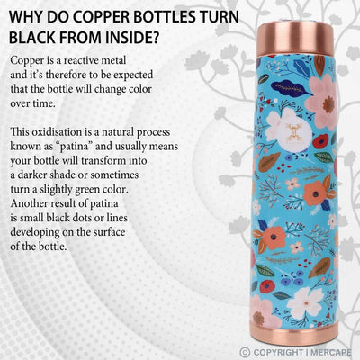 MERCAPE® - Copper Bottles for Water with Leak Proof Lid | 100% Pure Copper Bottle | BPA Free & Non Toxic | Printed Ayurvedic Copper Bottle for Health Benefits - 950 ML- Blue Color Multi