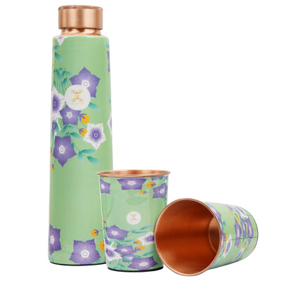 Printed Copper Bottle 950 ml with 2 Glass set 250 ml each