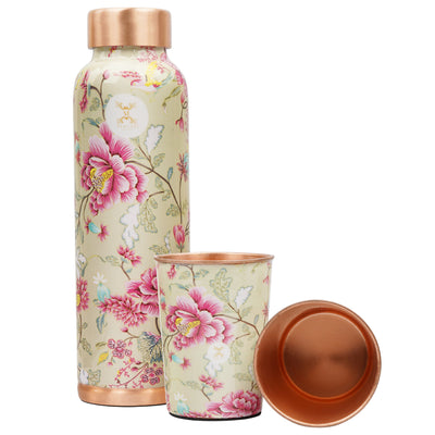Printed Copper Bottle 950 ml with 2 Glass set 250 ml each