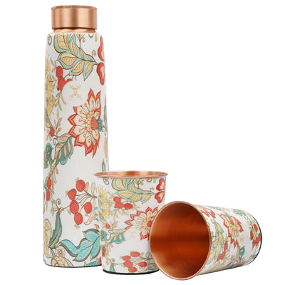Printed Copper Bottle 950 ml with 2 Glass set 250 ml each