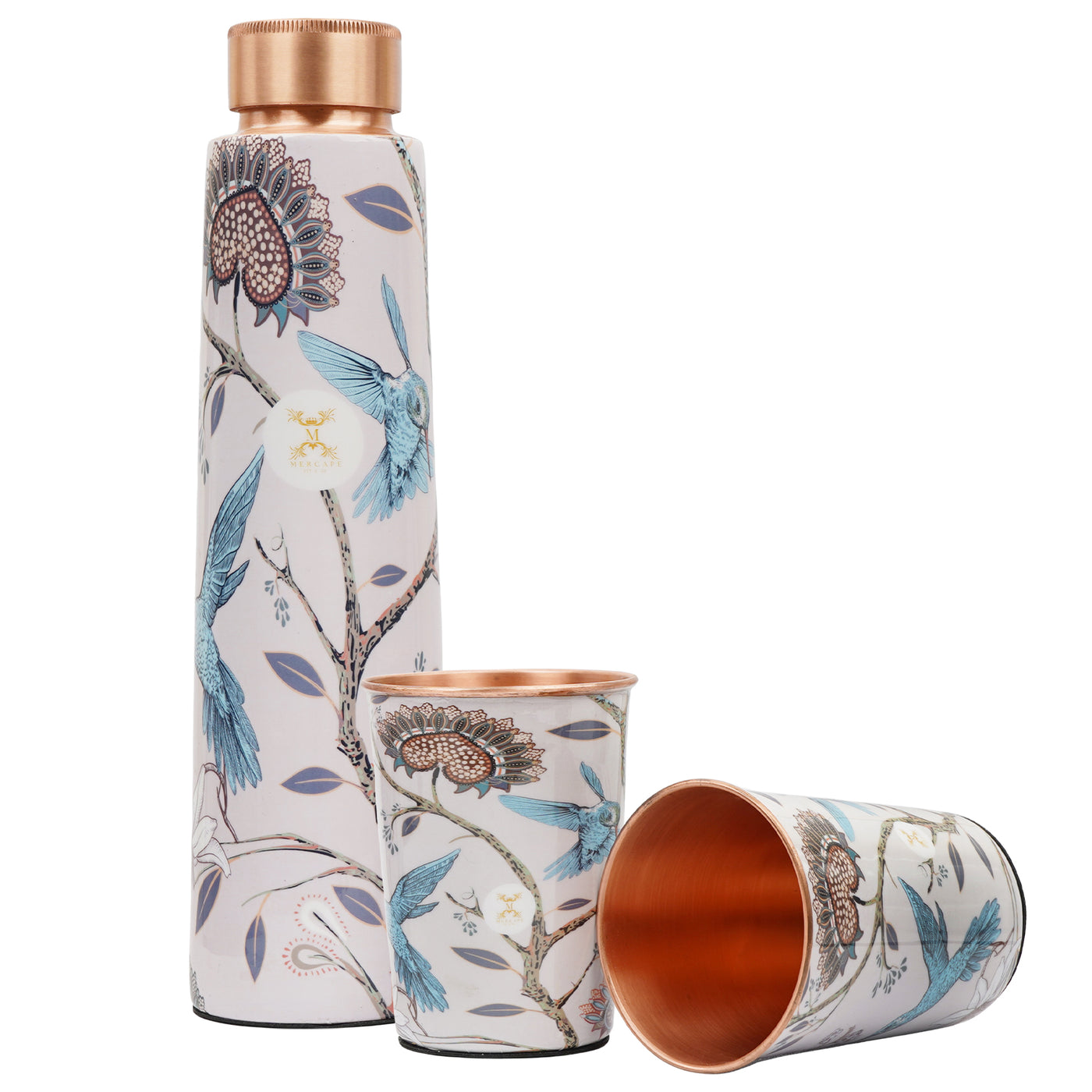 Printed Copper Bottle 950 ml with 2 Glass set 300 ml each