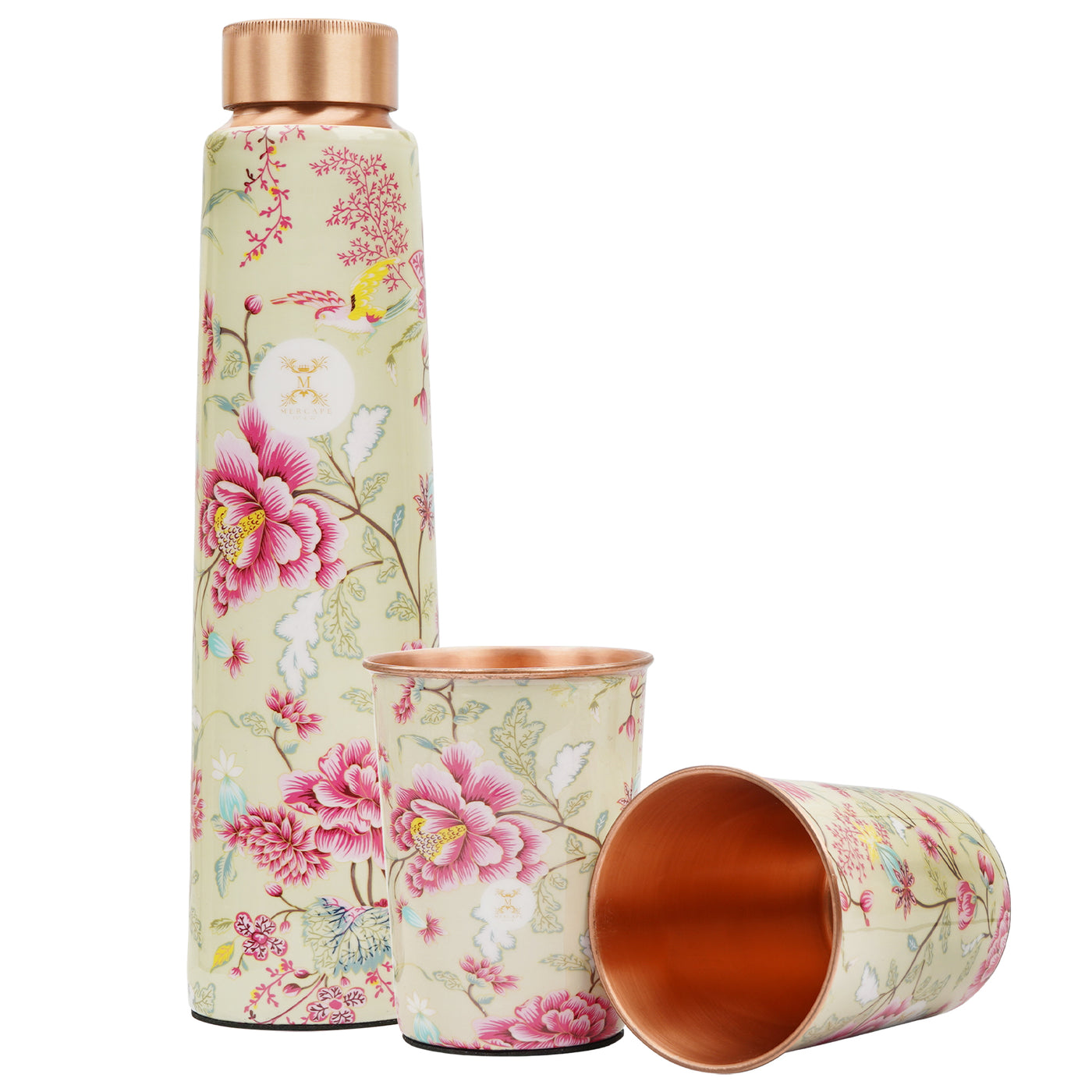 Printed Copper Bottle 950 ml with 2 Glass set 250 ml each