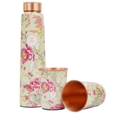 Printed Copper Bottle 950 ml with 2 Glass set 250 ml each