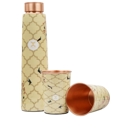 Printed Copper Bottle 950 ml with 2 Glass set 250 ml each