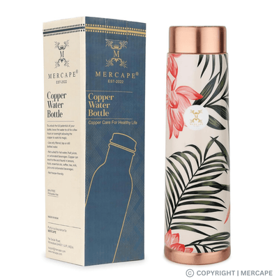 MERCAPE® - Copper Bottles for Water with Leak Proof Lid | 100% Pure Copper Bottle | BPA Free & Non Toxic | Printed Ayurvedic Copper Bottle for Health Benefits - 950 ML