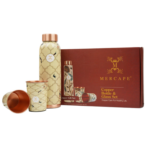 Jointless Printed Copper Bottle 950 ml with 2 Glass set 250 ml each