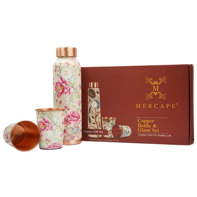 Printed Copper Bottle 950 ml with 2 Glass set 250 ml each