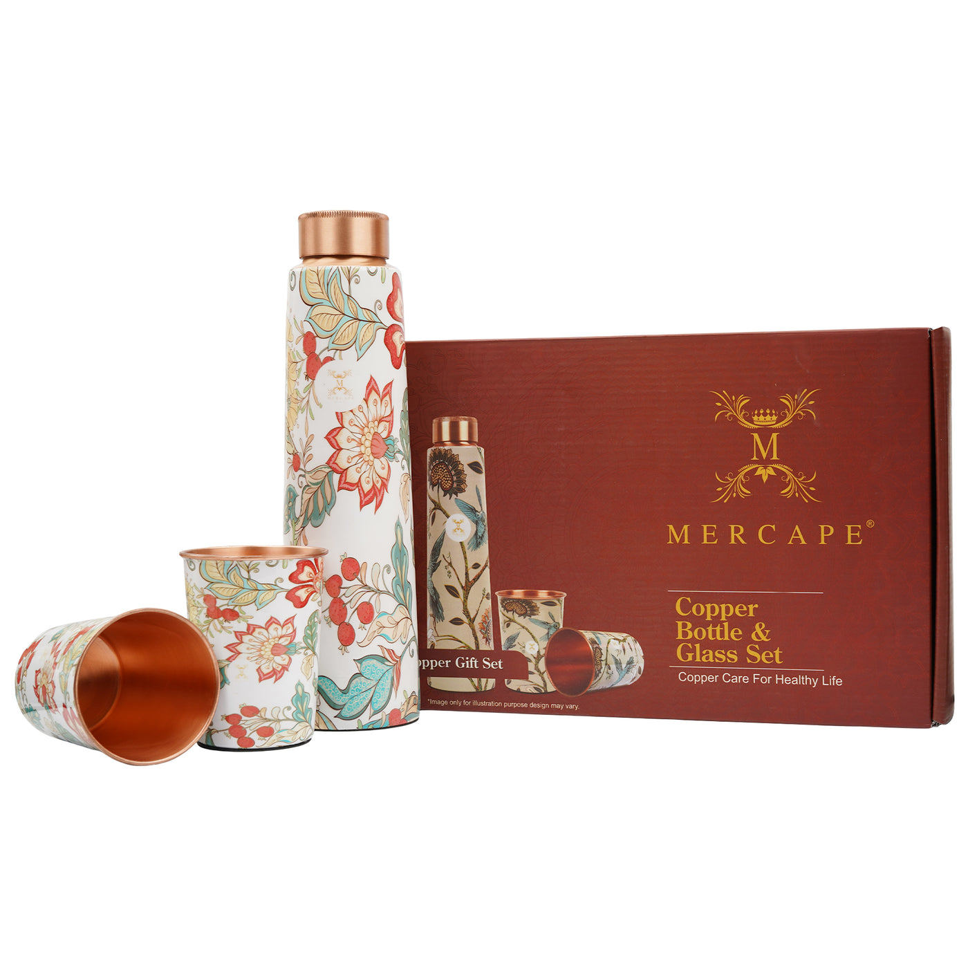 Printed Copper Bottle 950 ml with 2 Glass set 250 ml each