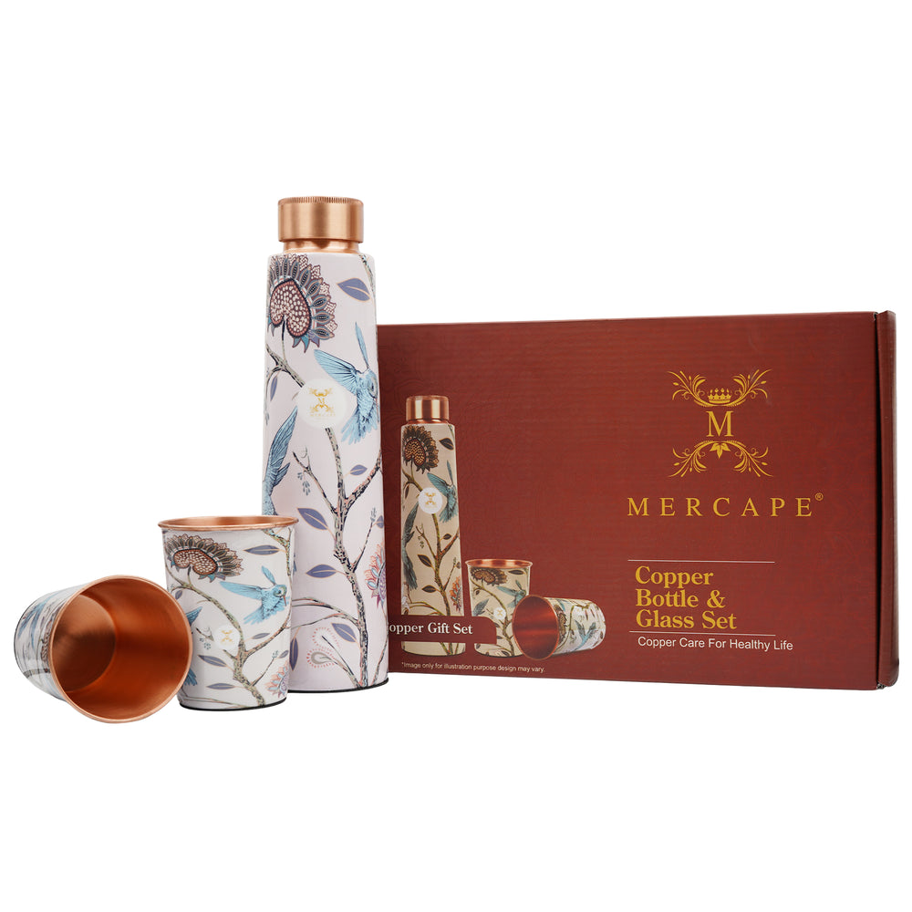 Printed Copper Bottle 950 ml with 2 Glass set 300 ml each