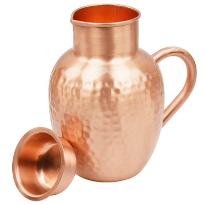Mercape® 1600 ml Pure Copper Water Jug with Matte Finish & Lid – Handcrafted Hammered Copper Pitcher for Ayurvedic Health Benefits, Antimicrobial & Antioxidant Properties
