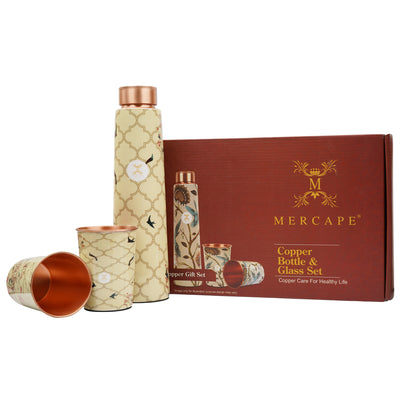 Printed Copper Bottle 950 ml with 2 Glass set 250 ml each
