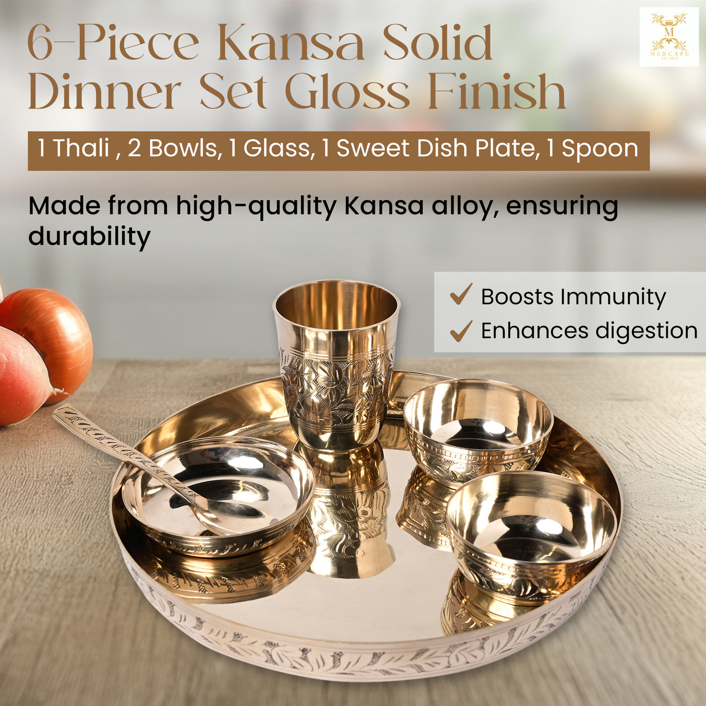 Mercape 6-Piece Kansa Dinner Set | Glossy Finish