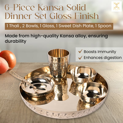 Mercape 6-Piece Kansa Dinner Set | Glossy Finish