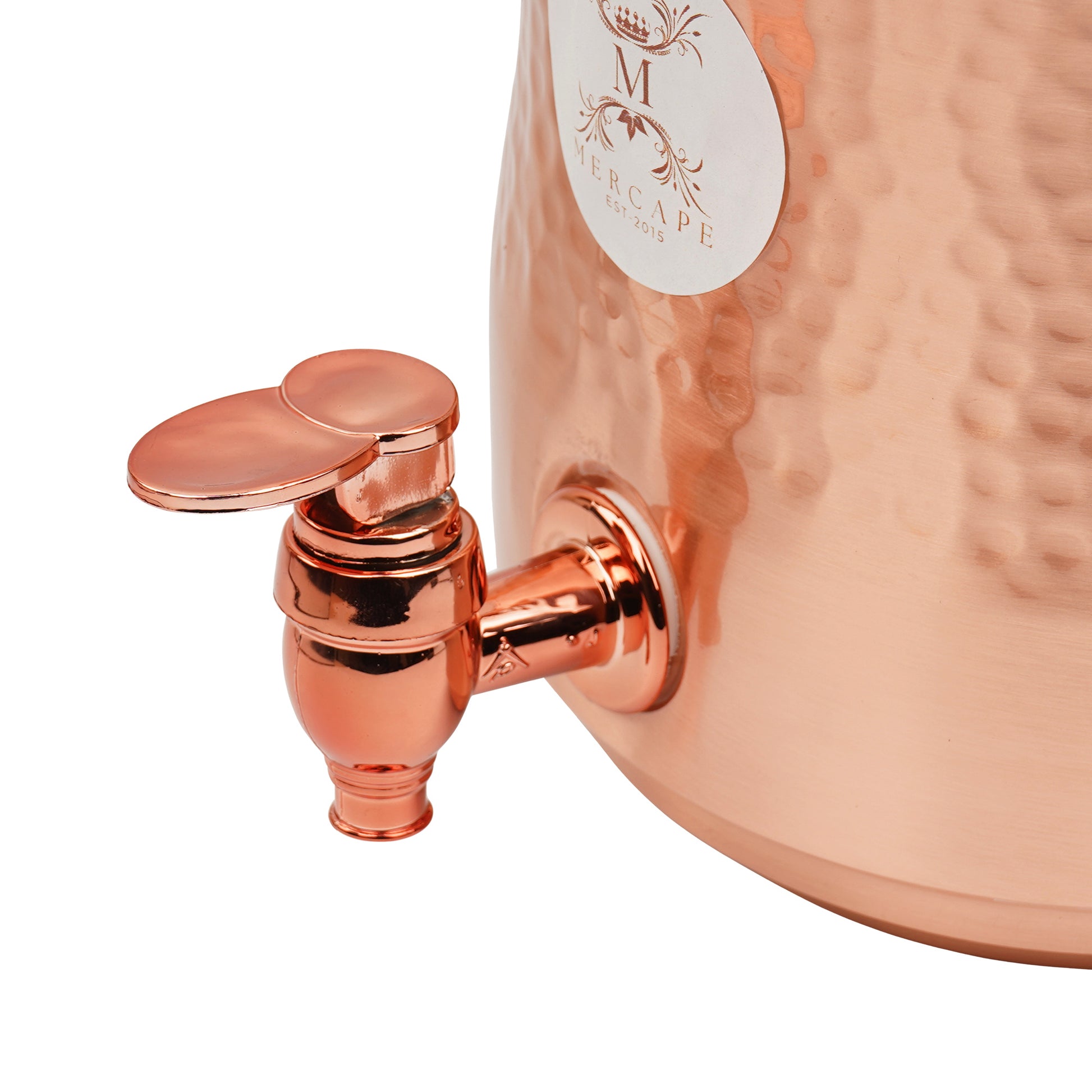 Mercape® 5 Litre Pure Copper Water Dispenser with Stand & 300ml Tumbler | Matte Finish | Full Hammered & Half Hammered Design | Ayurvedic Health Benefits (Half-Hammered Dispenser)