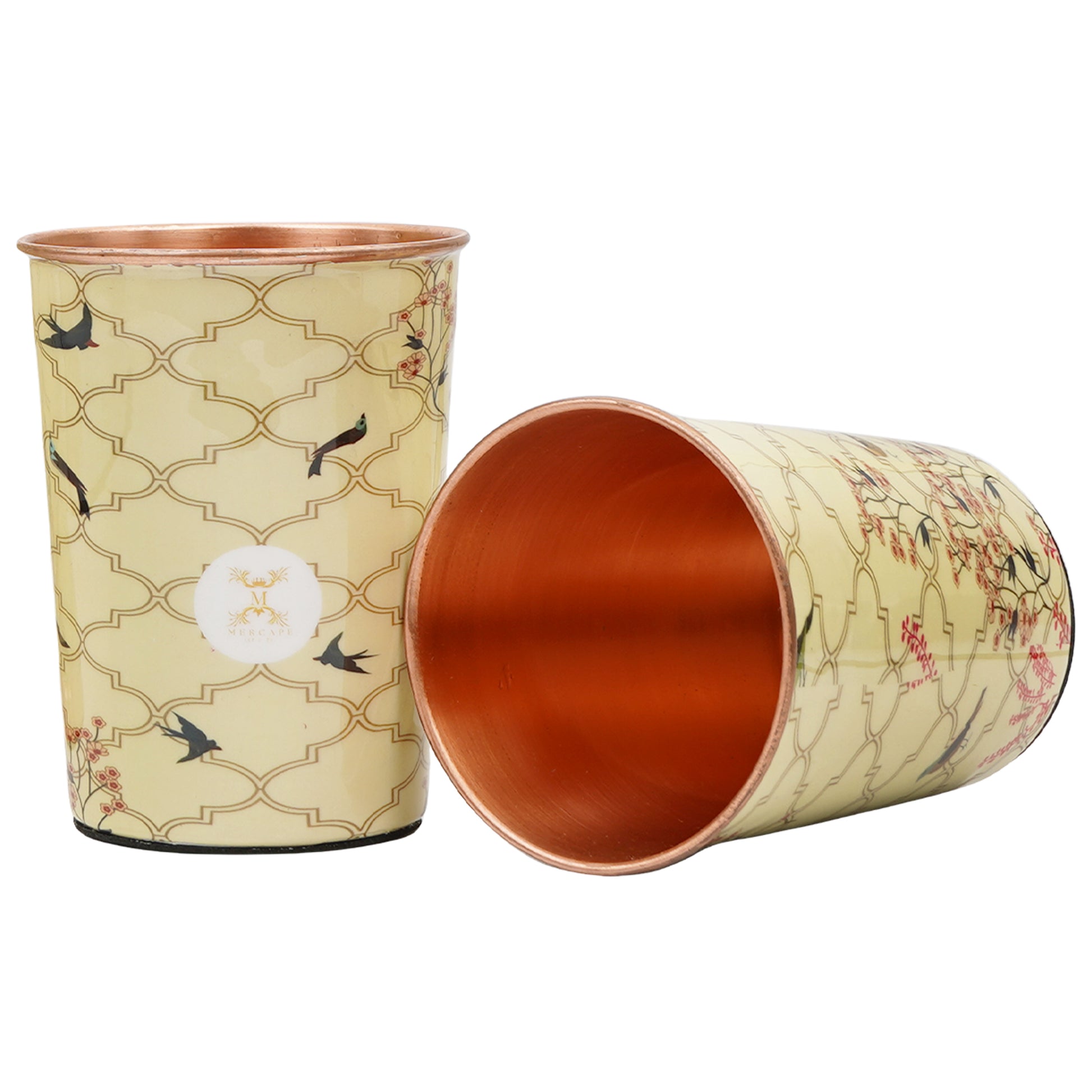Jointless Printed Copper Bottle 950 ml with 2 Glass set 250 ml each